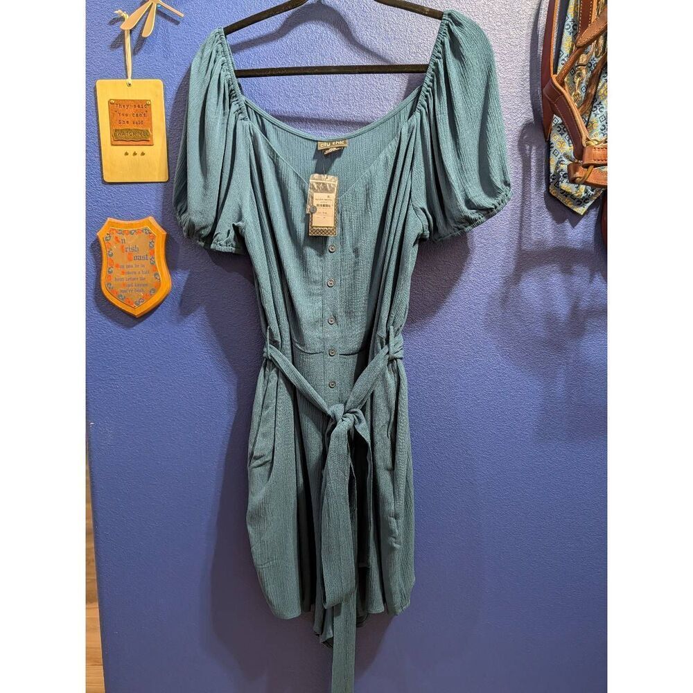 City Chic Playsuit Vacation Teal Romper Plus 18 1XL Boho Festival Pockets NWT - Picture 3 of 13